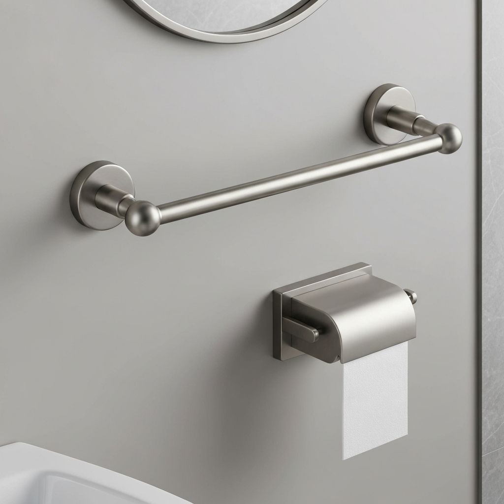 Brushed Nickel Bathroom Hardware Set - Bathroom organizer storage solution - Check price on Amazon