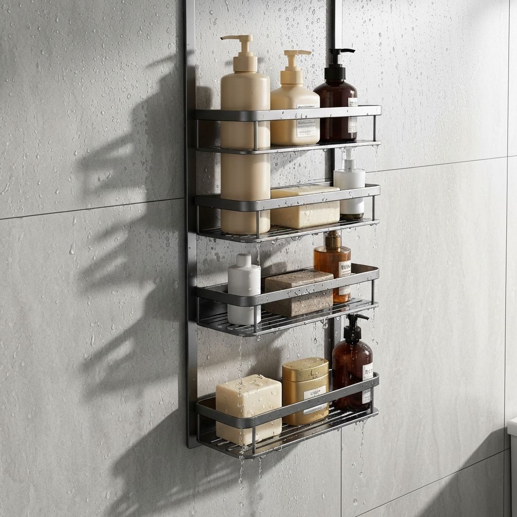 EUDELE Adhesive Shower Organizer - Rustproof - Bathroom organizer storage solution - Check price on Amazon