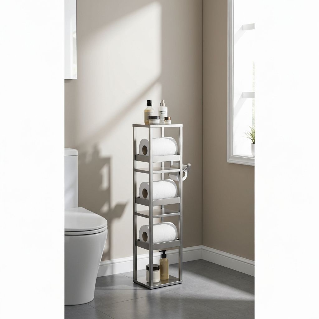 Kitsure Free Standing Toilet Paper Holder - Bathroom organizer storage solution - Check price on Amazon